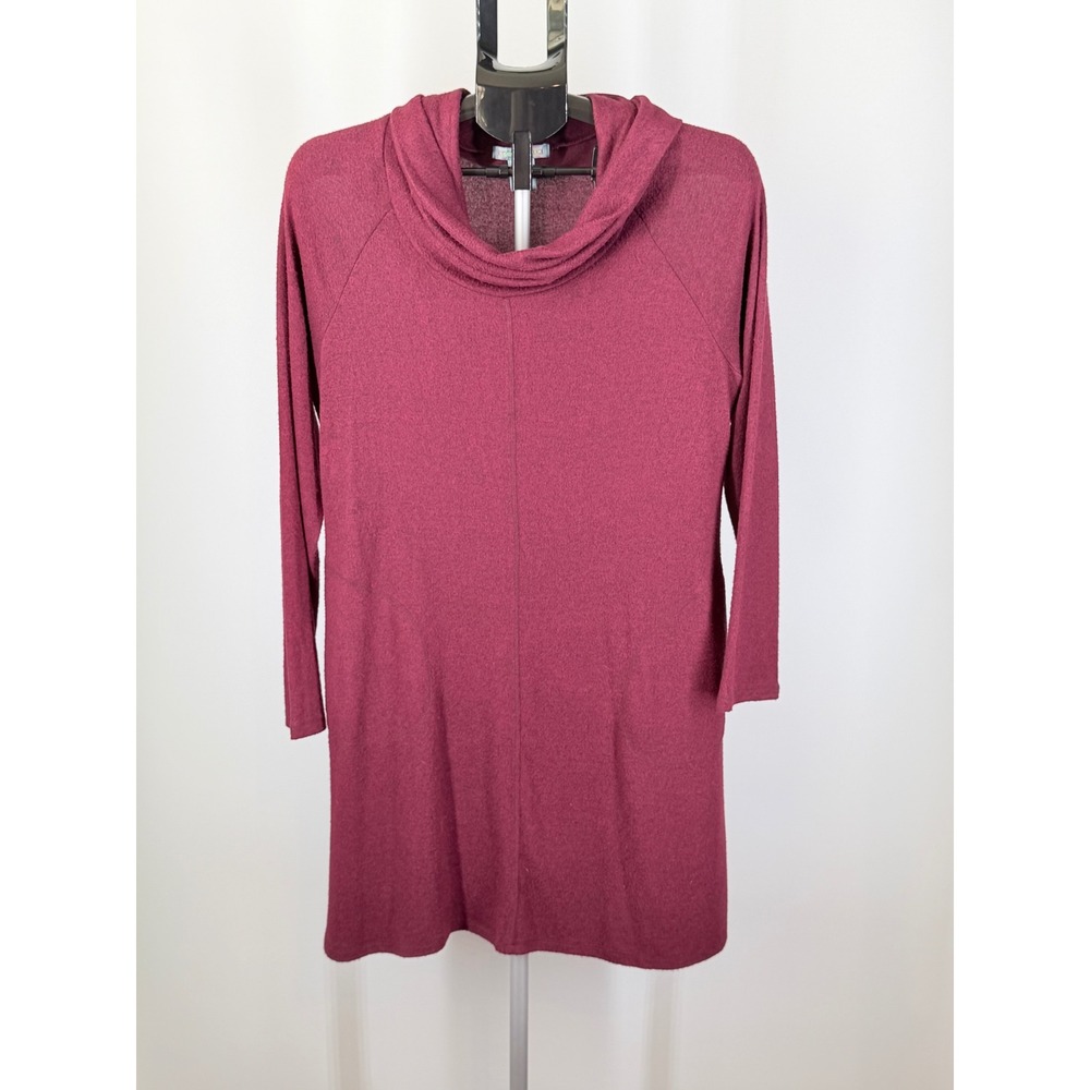 Good Luck Gem Burgundy Cowl Neck Tunic Top with Pockets Long Sleeve Large